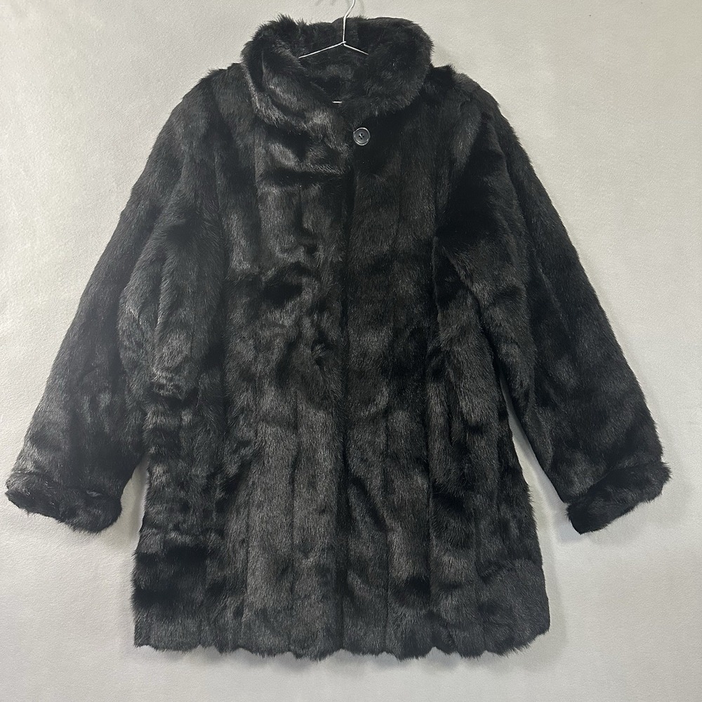 Vtg Dennis Basso Black Faux Mink Fur Coat Luxury Women's Large Read